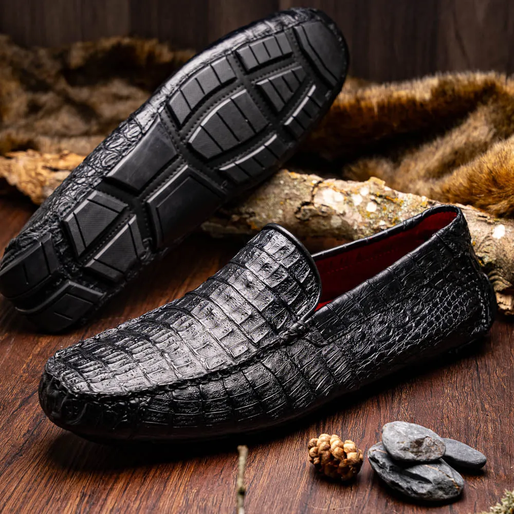Marco Di Milano Remo in Black Caiman Driver Loafers