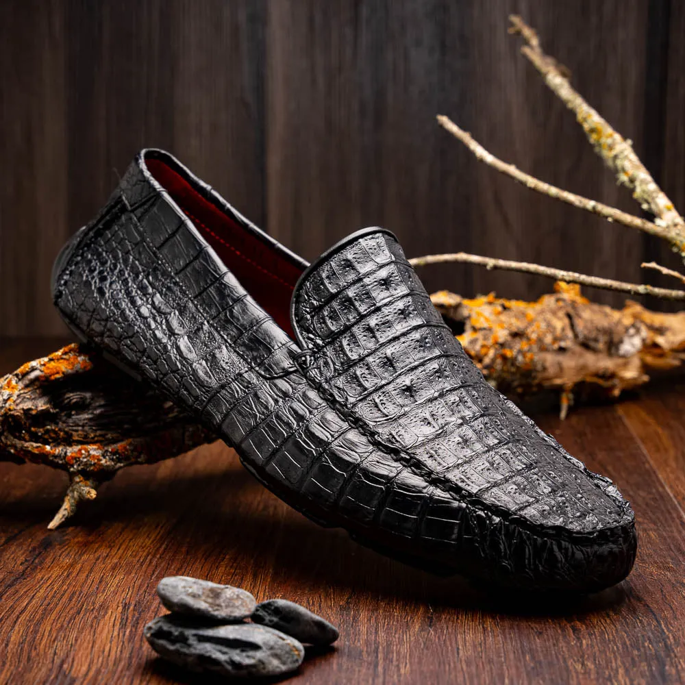 Marco Di Milano Remo in Black Caiman Driver Loafers