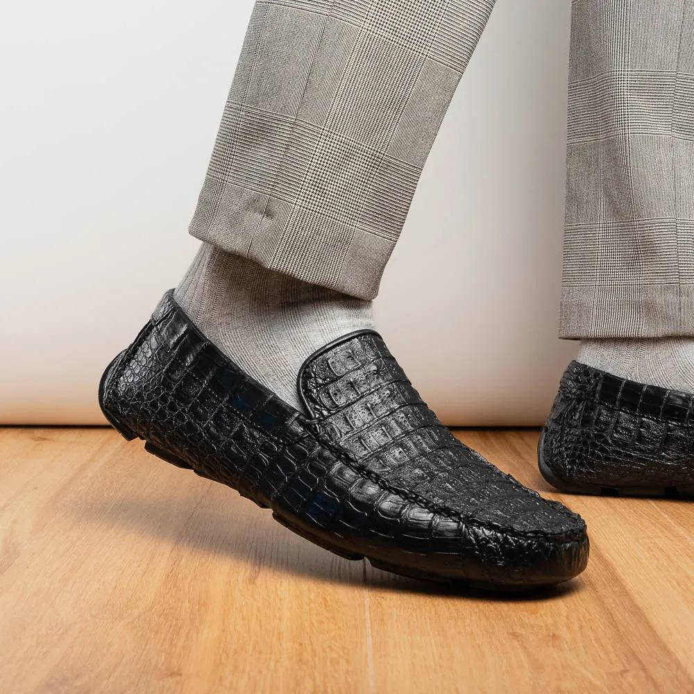 Marco Di Milano Remo in Black Caiman Driver Loafers