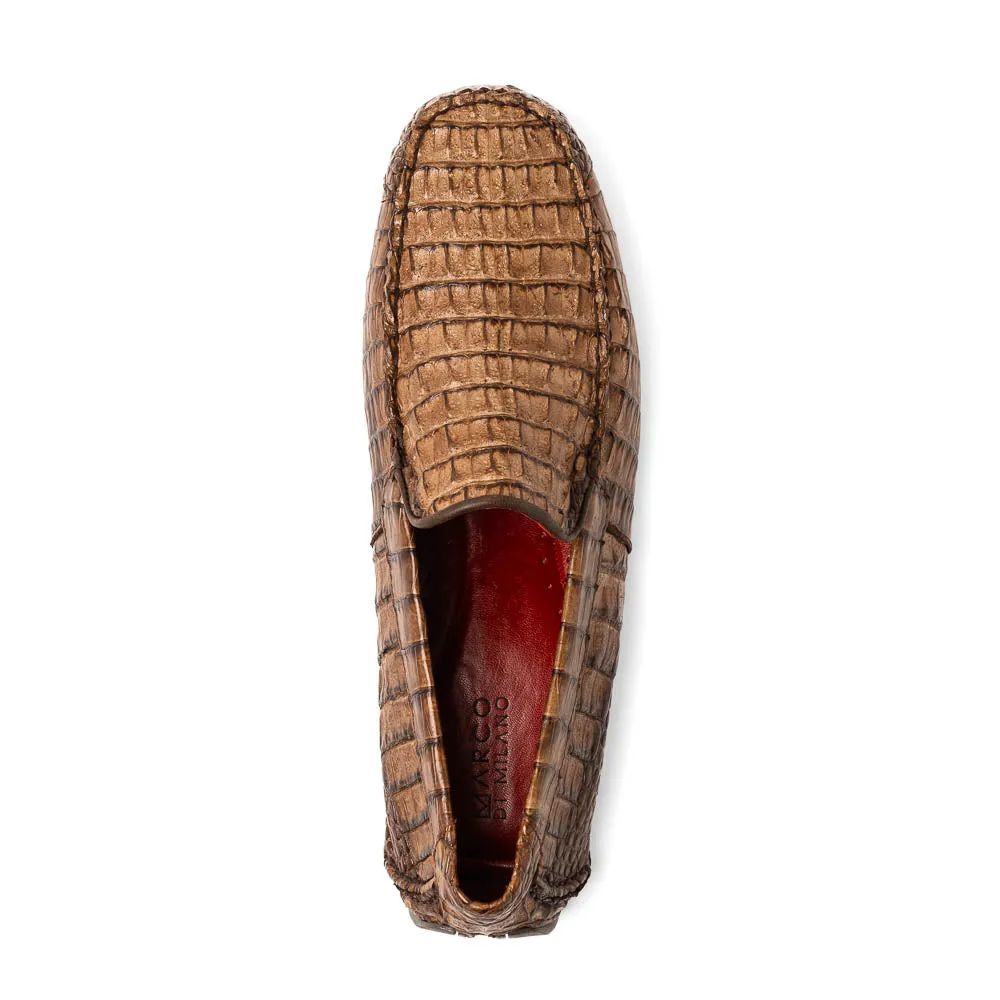 Marco Di Milano Remo in Stone Washed Brown Caiman Driver Loafers