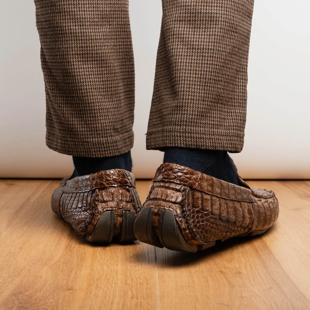 Marco Di Milano Remo in Stone Washed Brown Caiman Driver Loafers