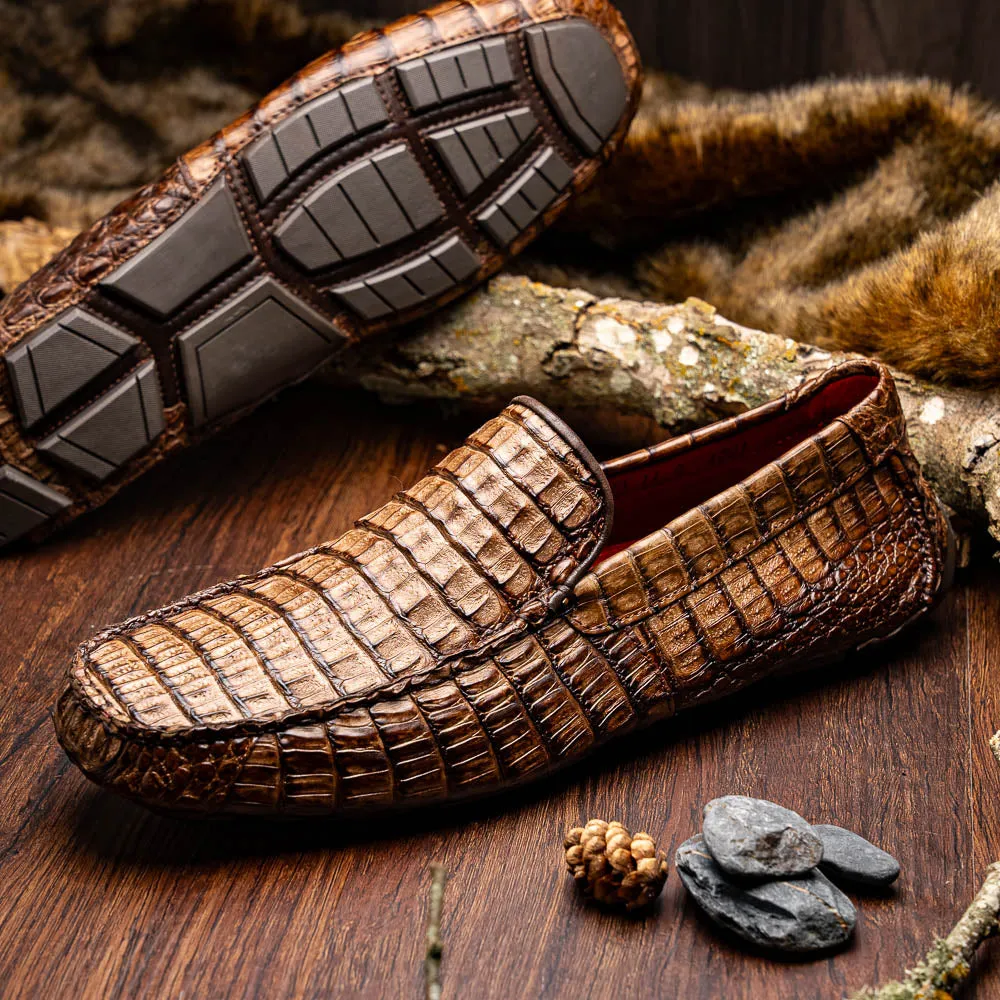 Marco Di Milano Remo in Stone Washed Brown Caiman Driver Loafers
