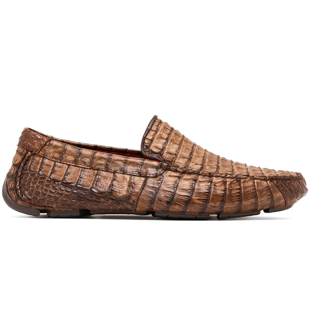 Marco Di Milano Remo in Stone Washed Brown Caiman Driver Loafers