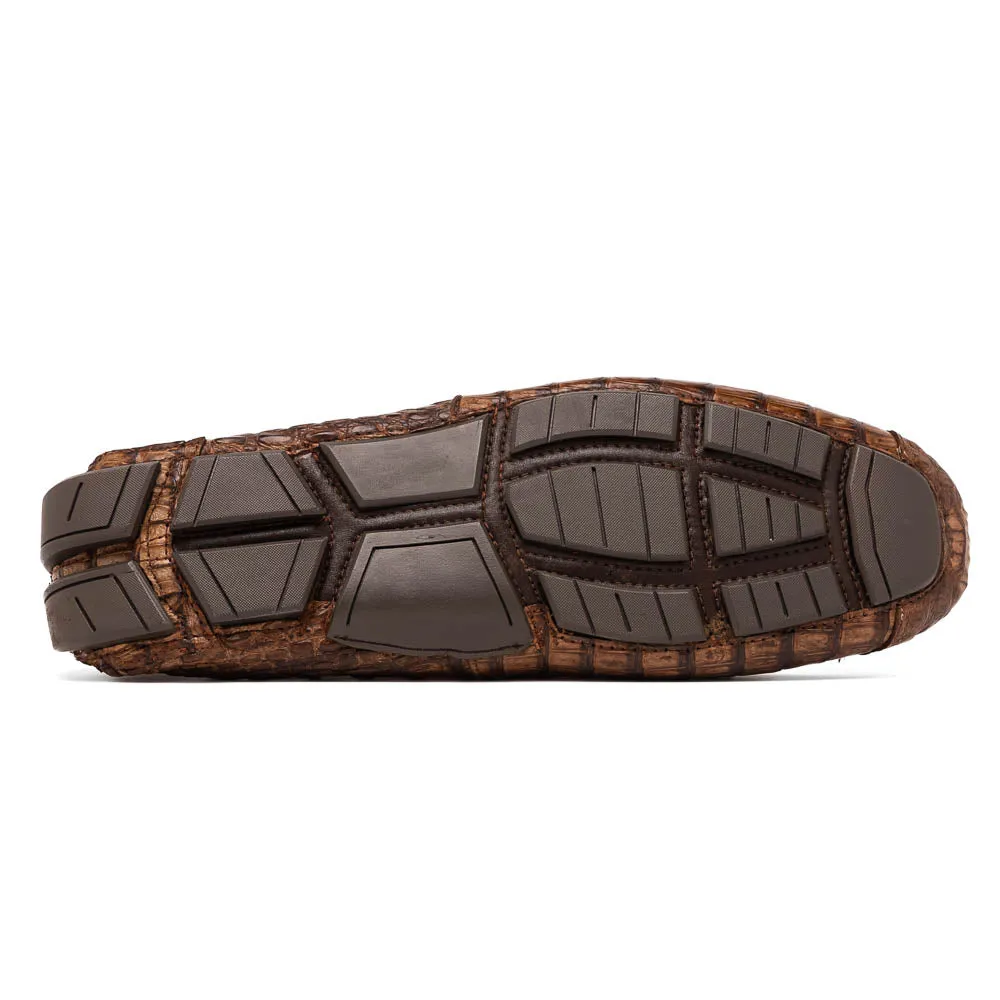 Marco Di Milano Remo in Stone Washed Brown Caiman Driver Loafers