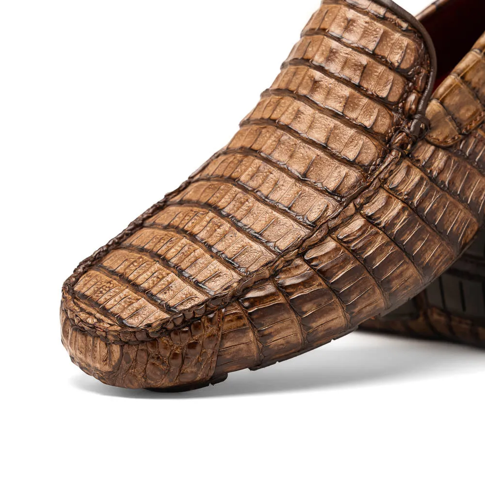 Marco Di Milano Remo in Stone Washed Brown Caiman Driver Loafers