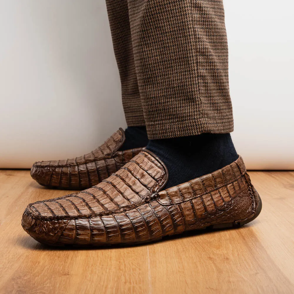 Marco Di Milano Remo in Stone Washed Brown Caiman Driver Loafers