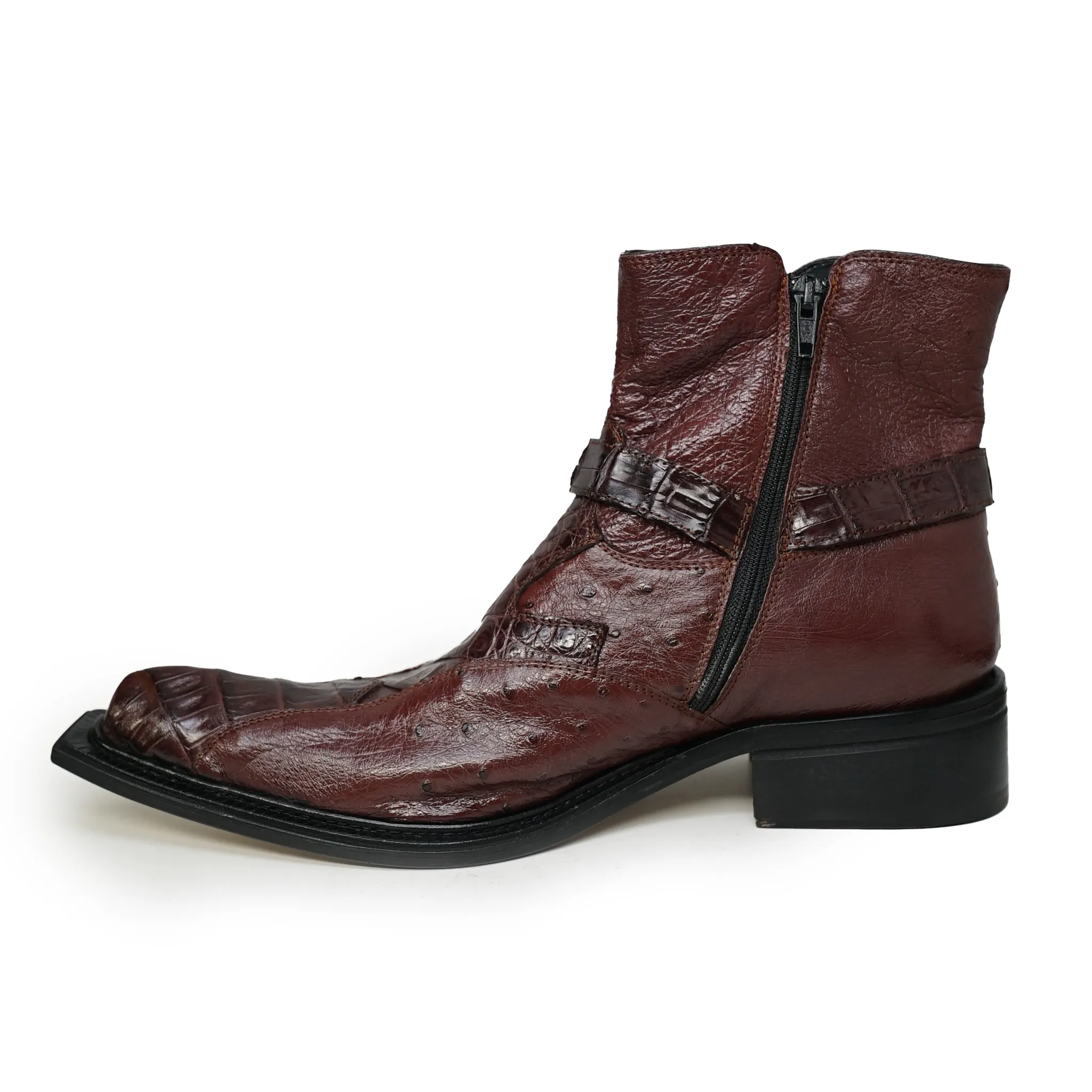 Mauri 42844 Crocodile & Ostrich Quill Ankle Dress Boot