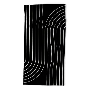Minimal Line Curvature Black Beach Towel