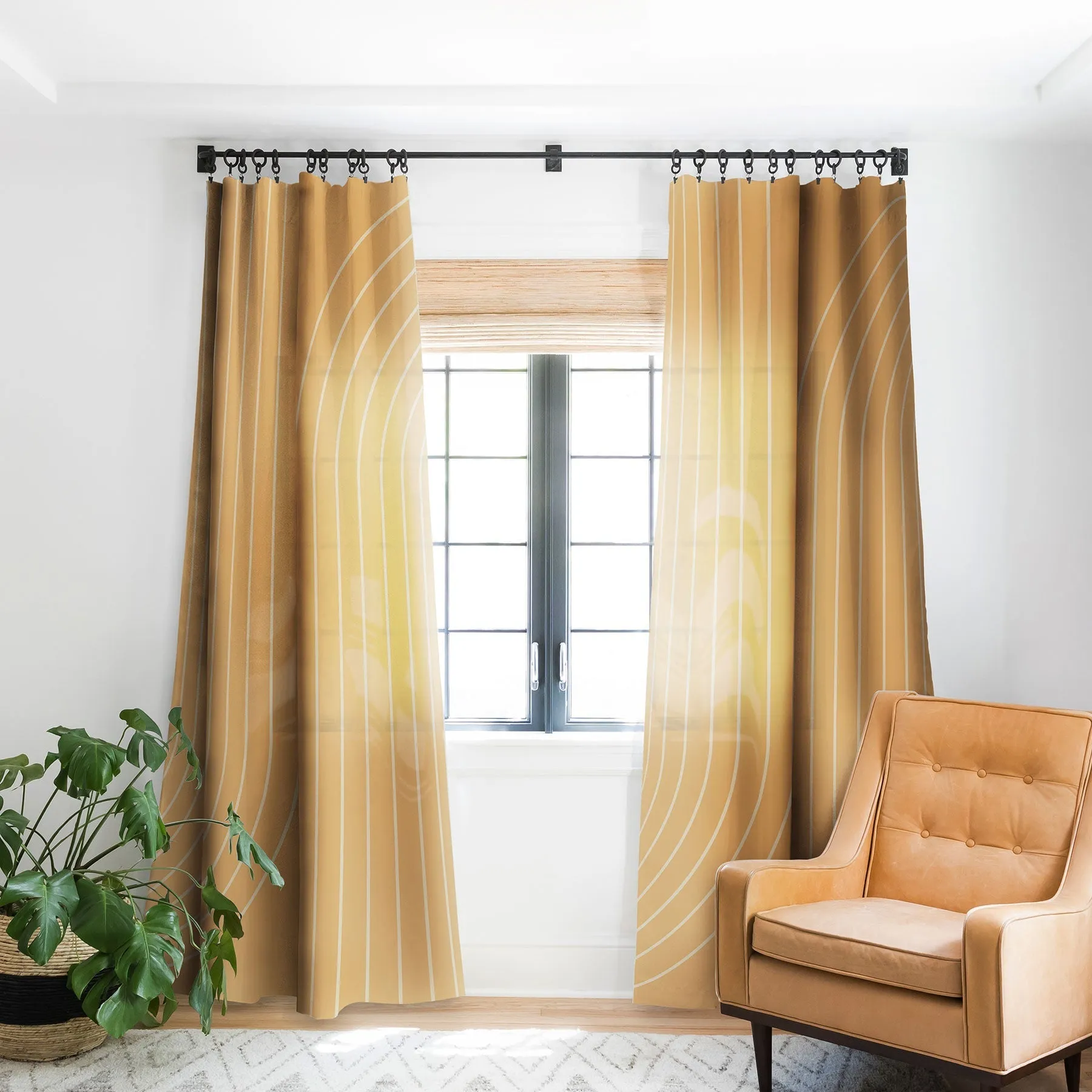 MINIMAL LINE CURVATURE ORANGE WINDOW CURTAINS