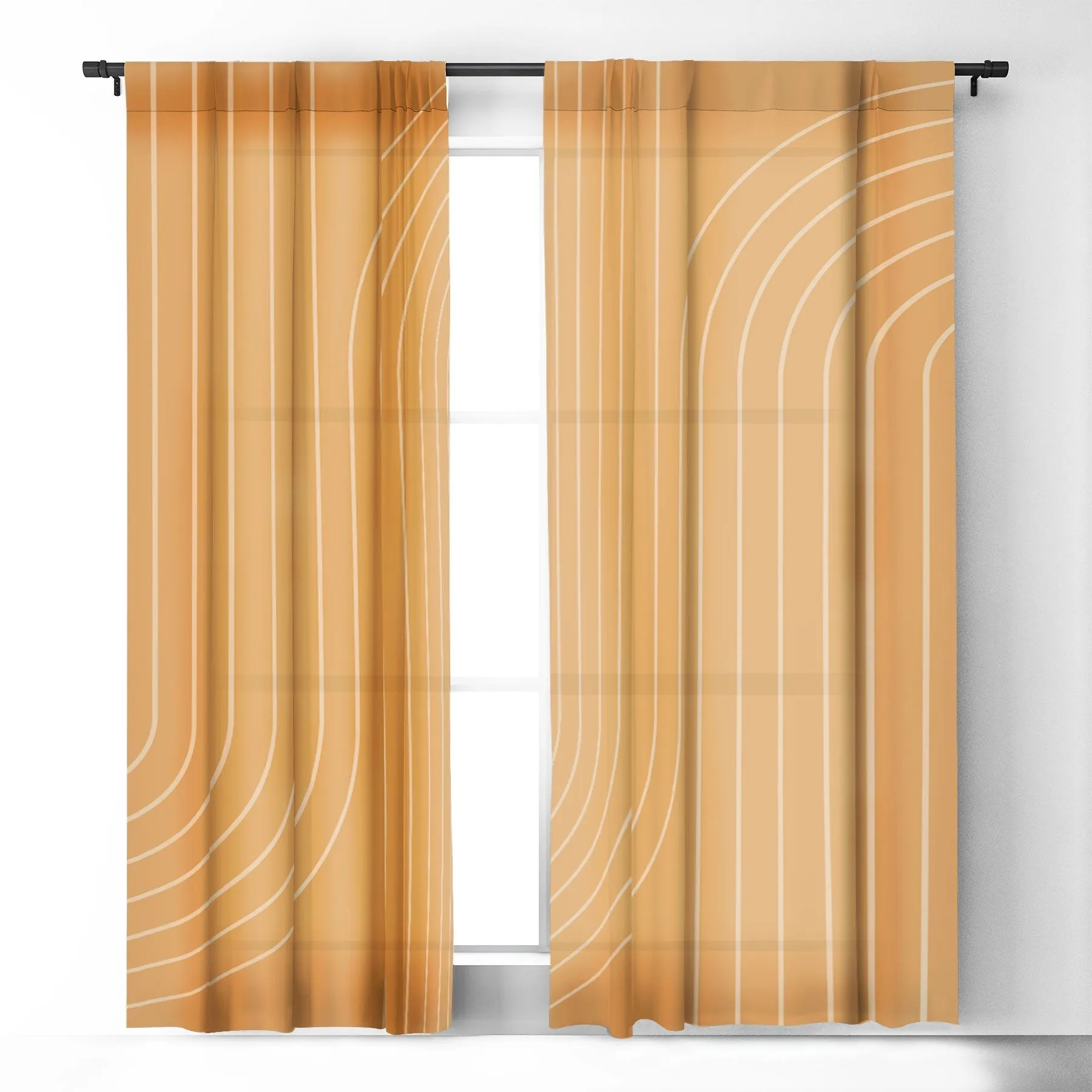MINIMAL LINE CURVATURE ORANGE WINDOW CURTAINS