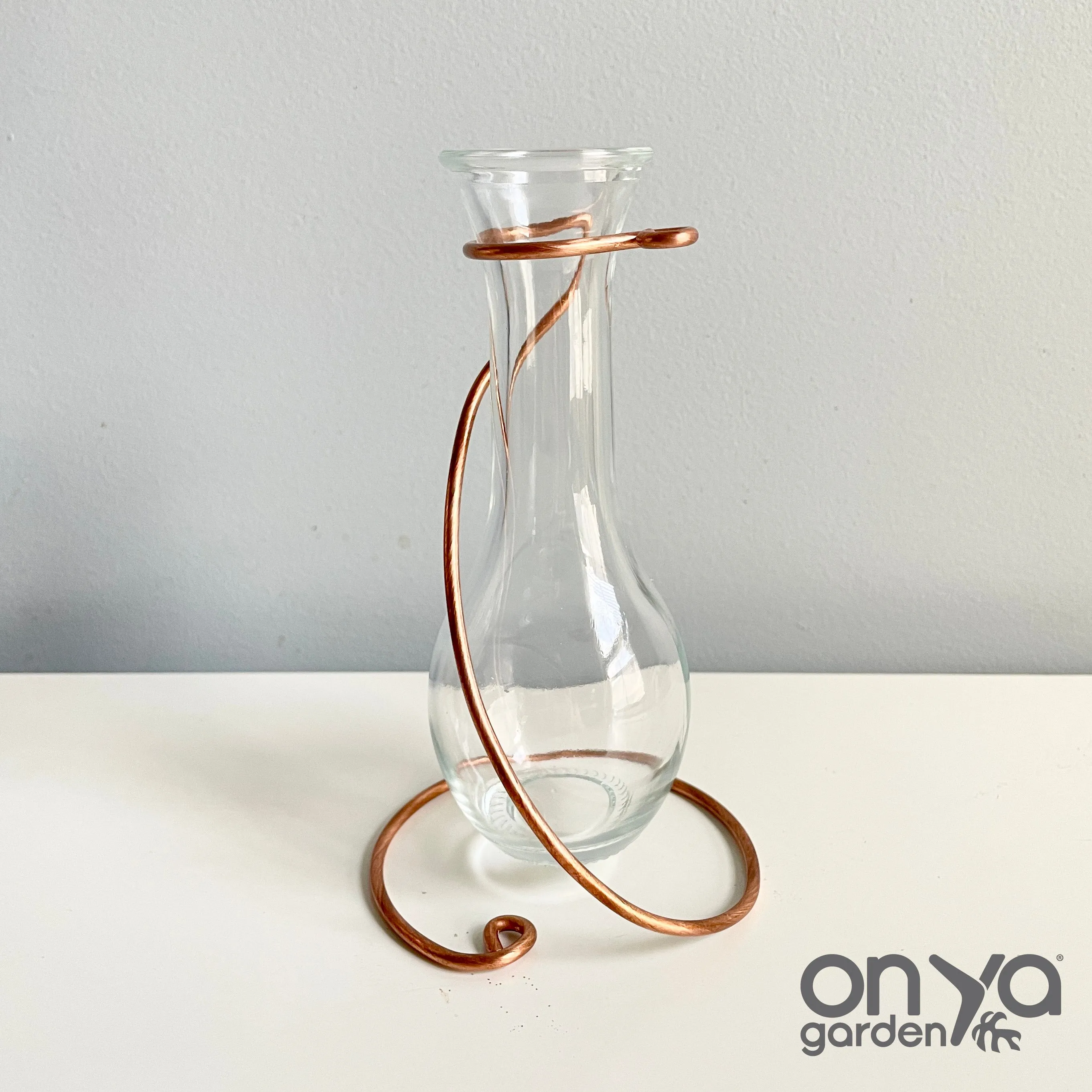 Minimal Teardrop Propagation Vase Copper Stand, Copper Wire Stand with Glass Vase