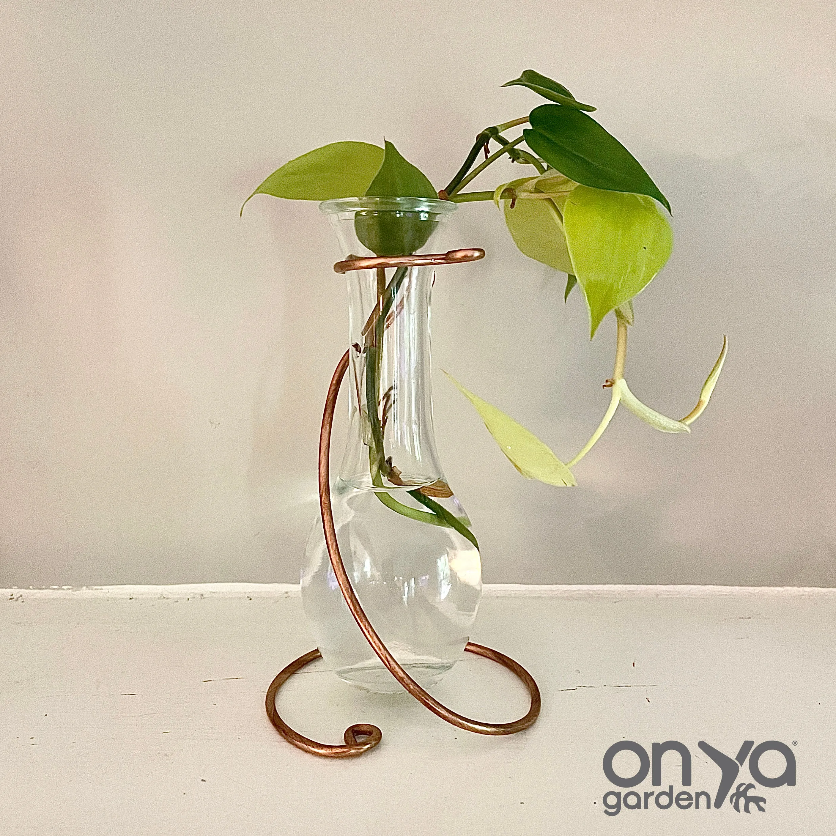 Minimal Teardrop Propagation Vase Copper Stand, Copper Wire Stand with Glass Vase