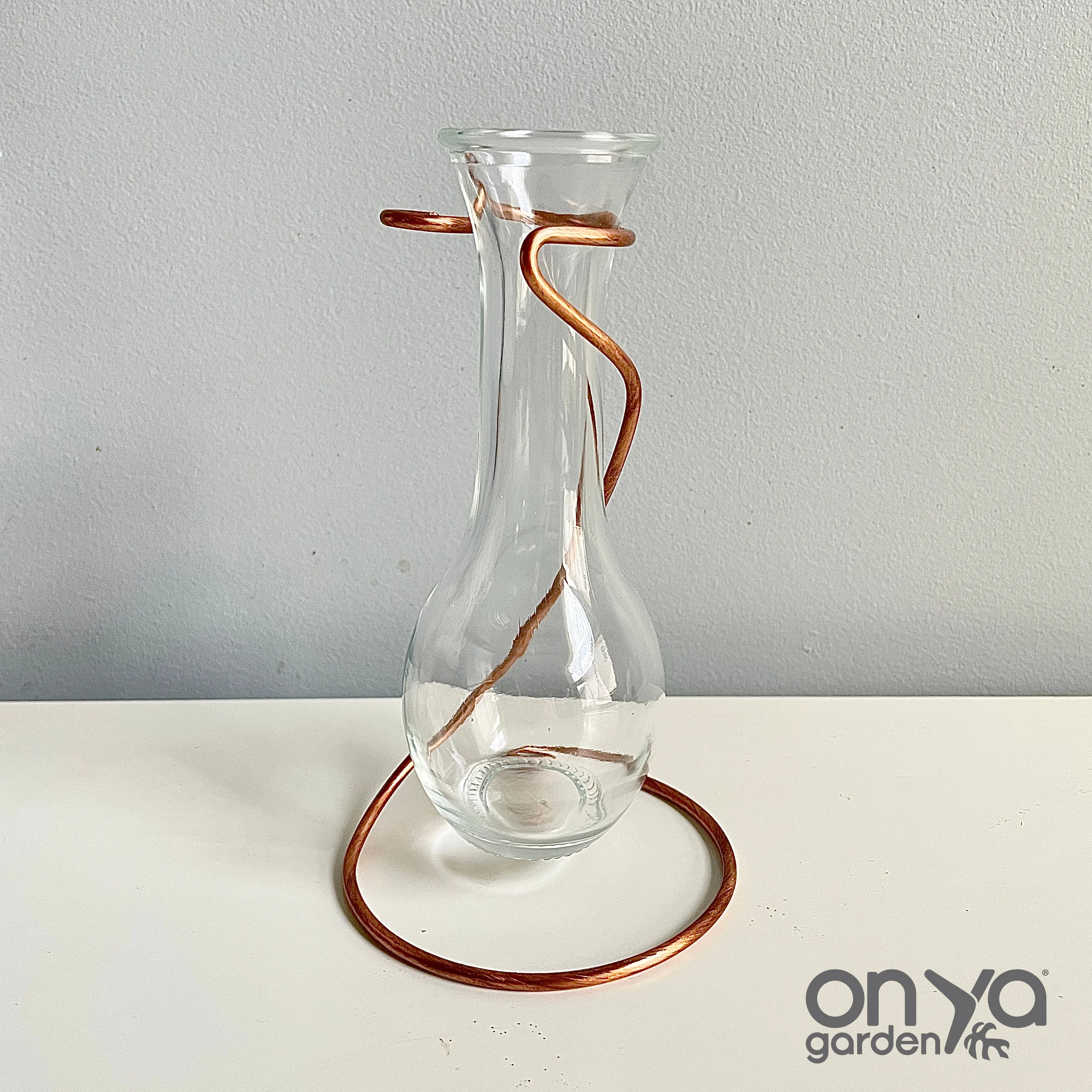 Minimal Teardrop Propagation Vase Copper Stand, Copper Wire Stand with Glass Vase