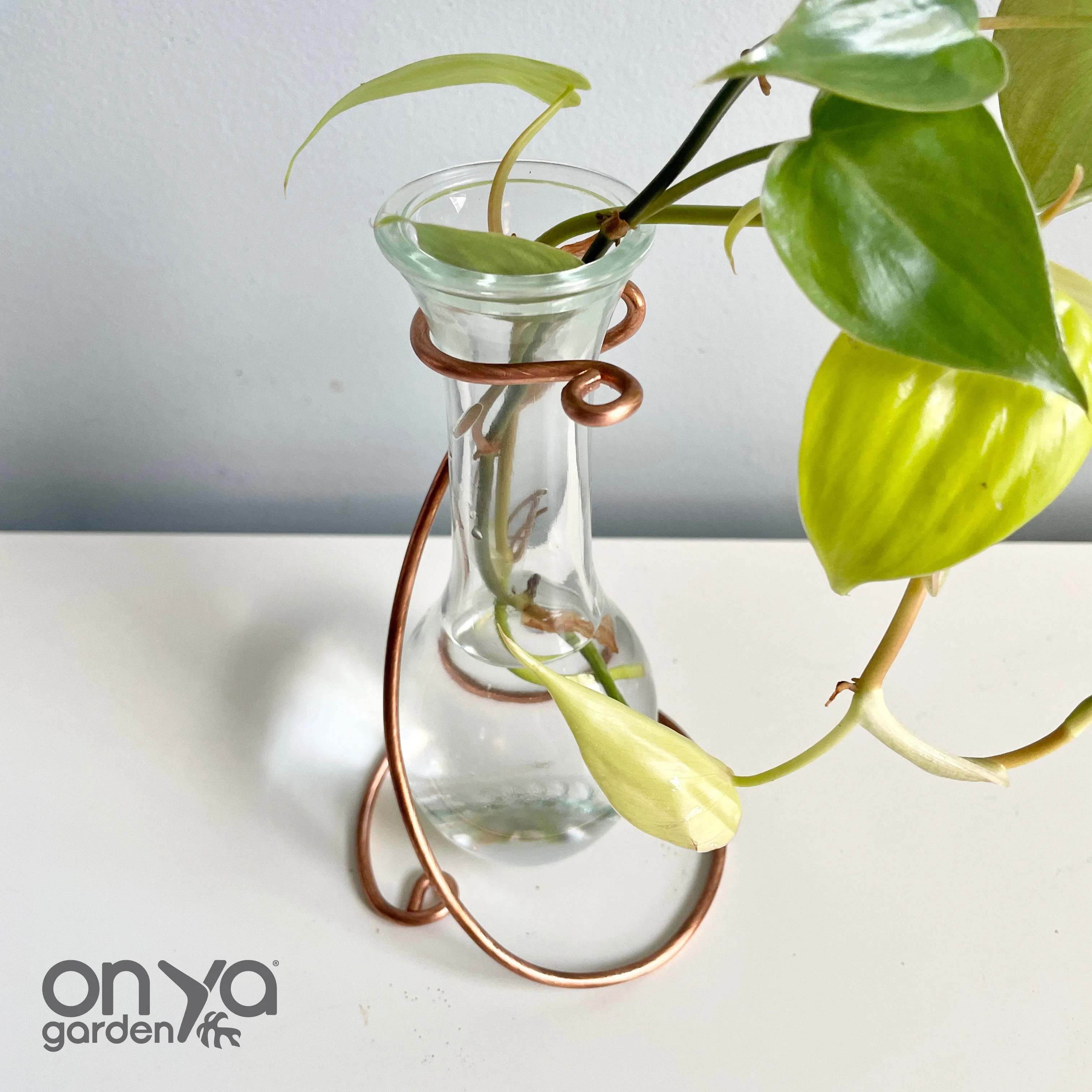 Minimal Teardrop Propagation Vase Copper Stand, Copper Wire Stand with Glass Vase