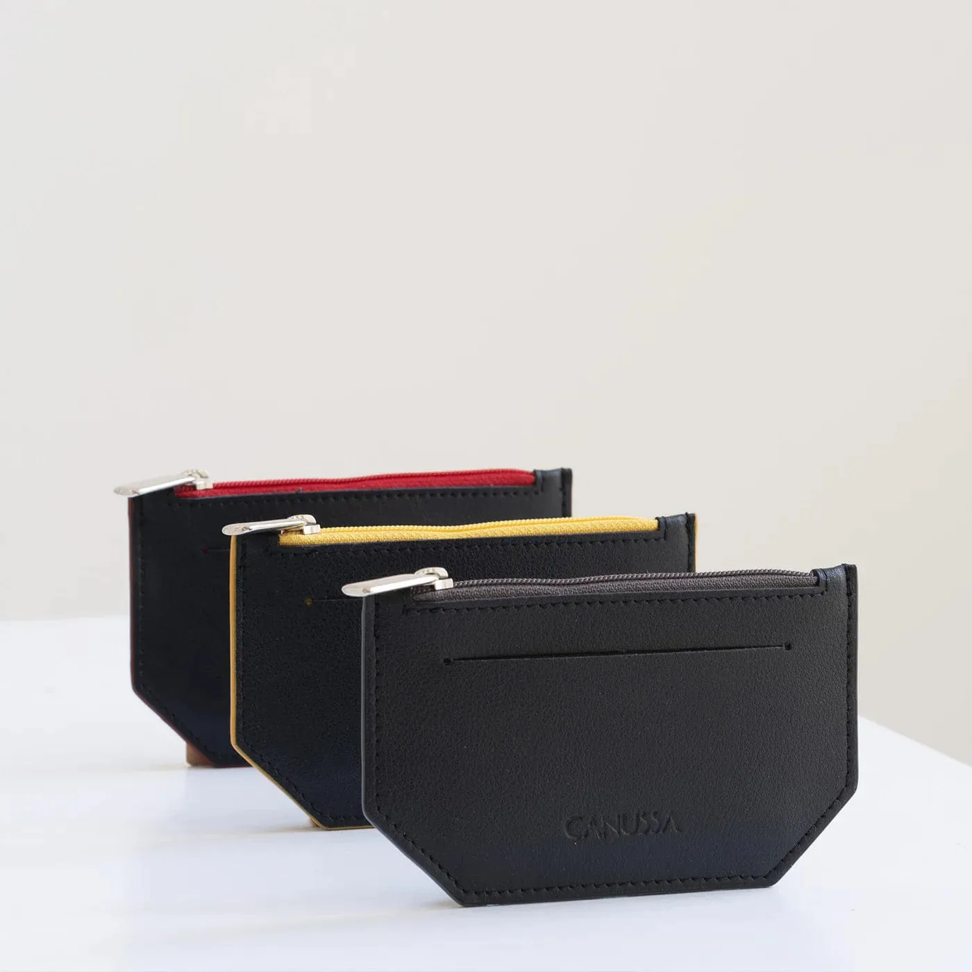 Minimal Vegan Leather Card Holder | Black & Red