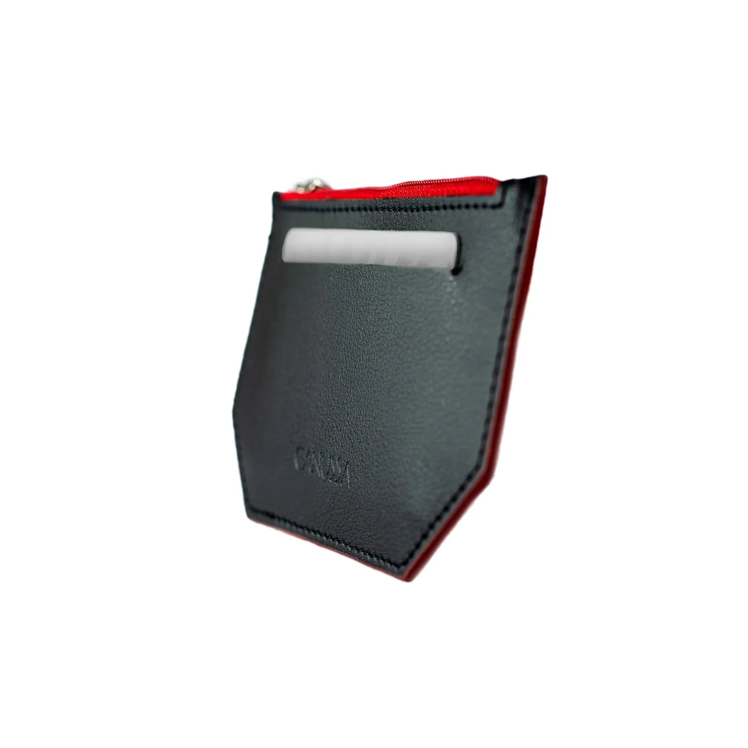Minimal Vegan Leather Card Holder | Black & Red
