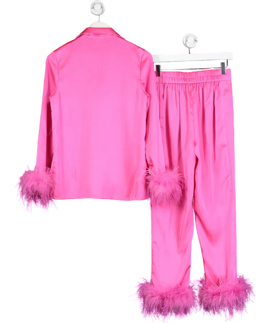 Nadine Merabi Pink Darcie Feather Detail Pyjamas UK XS