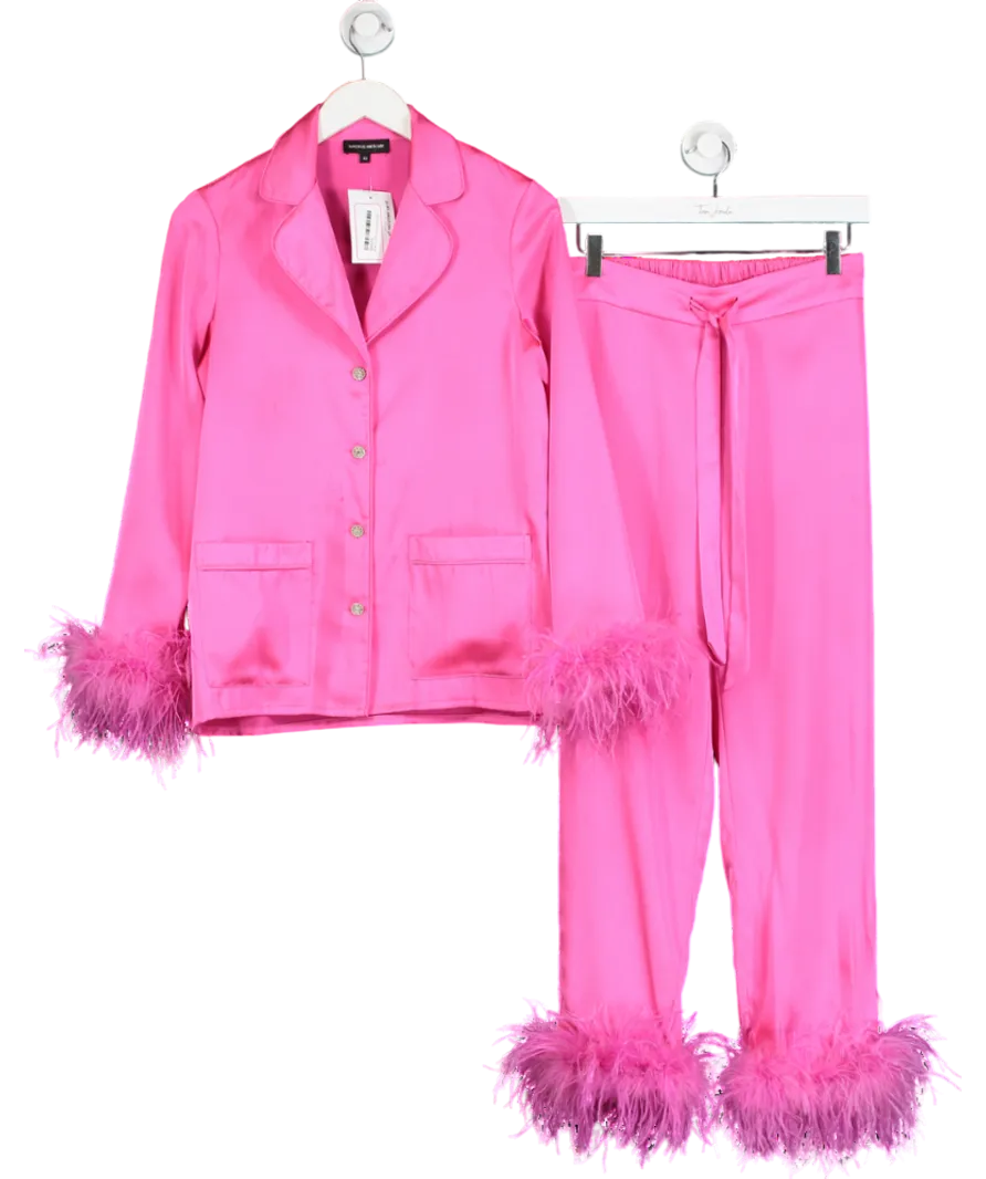 Nadine Merabi Pink Darcie Feather Detail Pyjamas UK XS