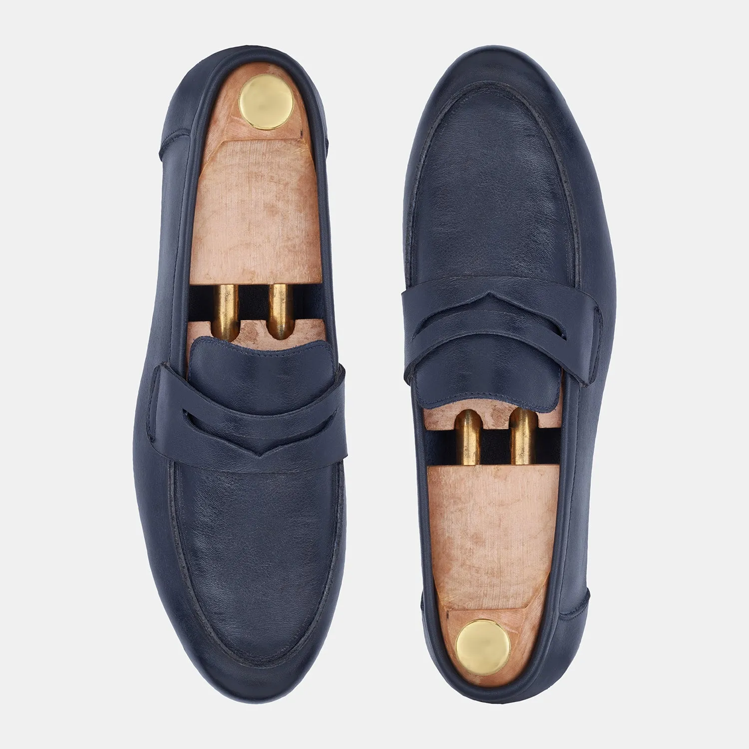 Navy Blue Smooth Leather Loafers