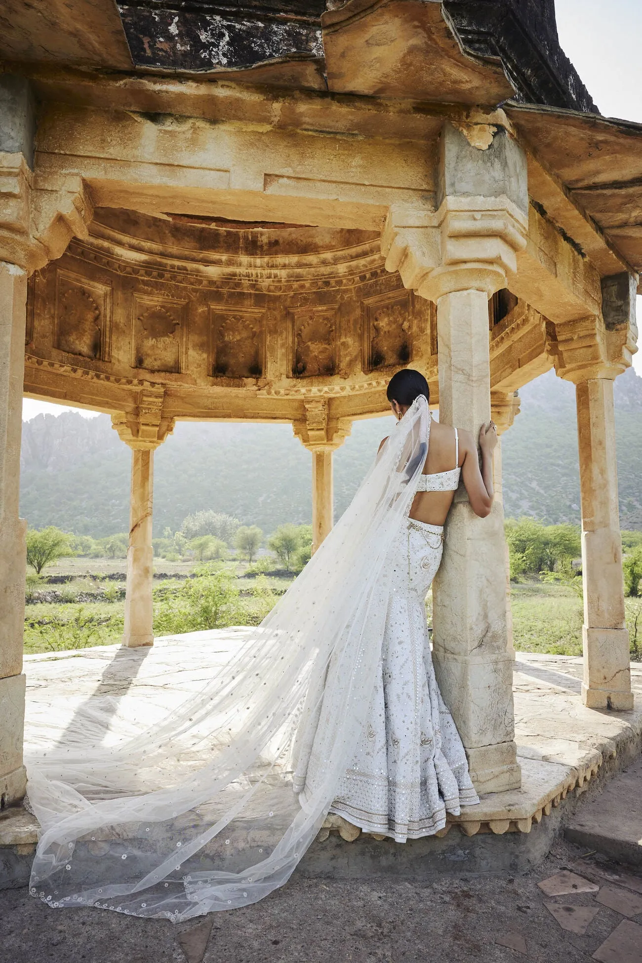 NAYAAB MIRROR & ZARDOZI SILK SKIRT SET - IVORY