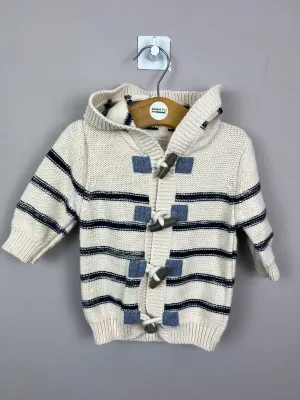 Next Cream/Navy Stripe hooded cardigan 0-3m