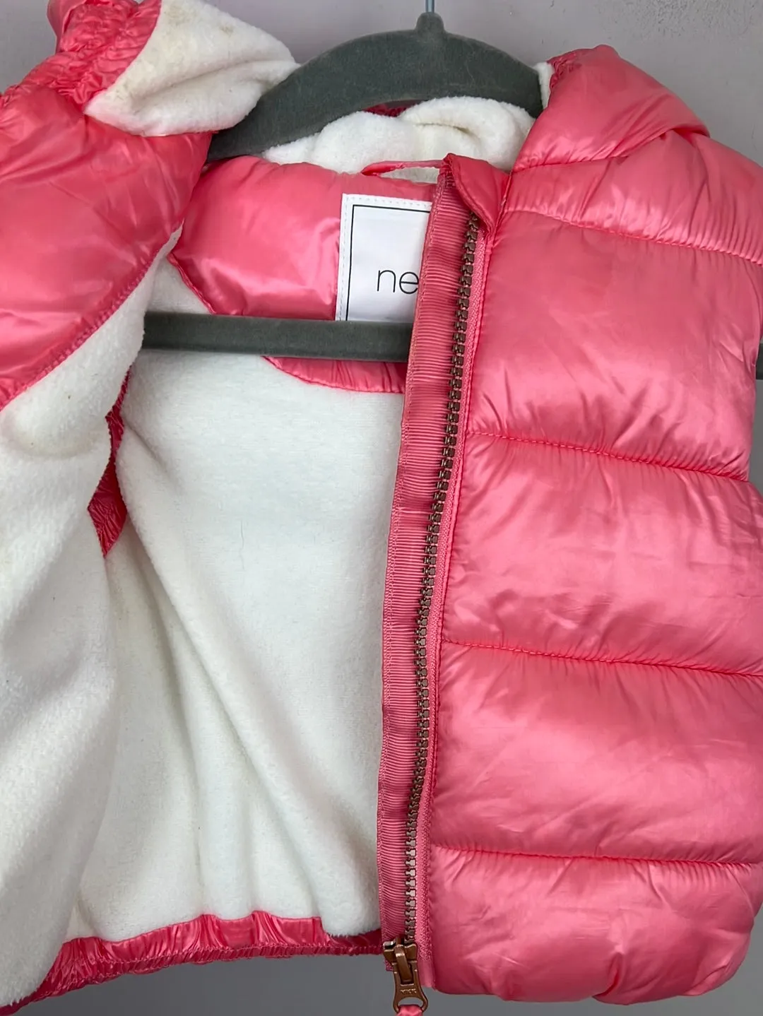 Next pink shine hooded gilet 9-12m