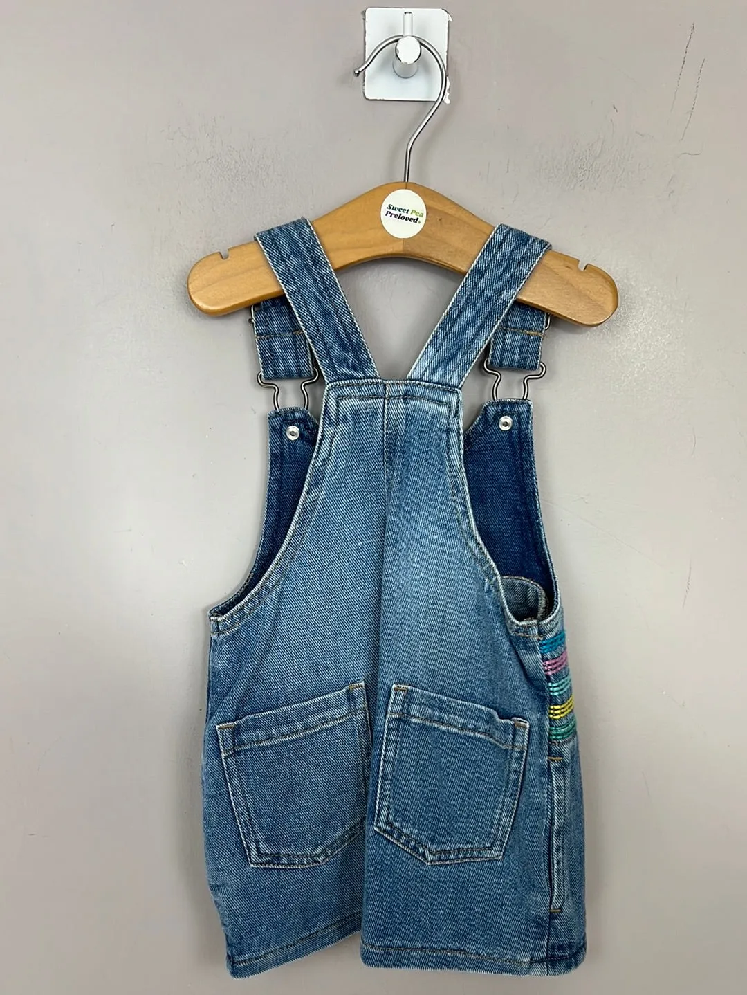 Next rainbow embroidered denim dress 9-12m