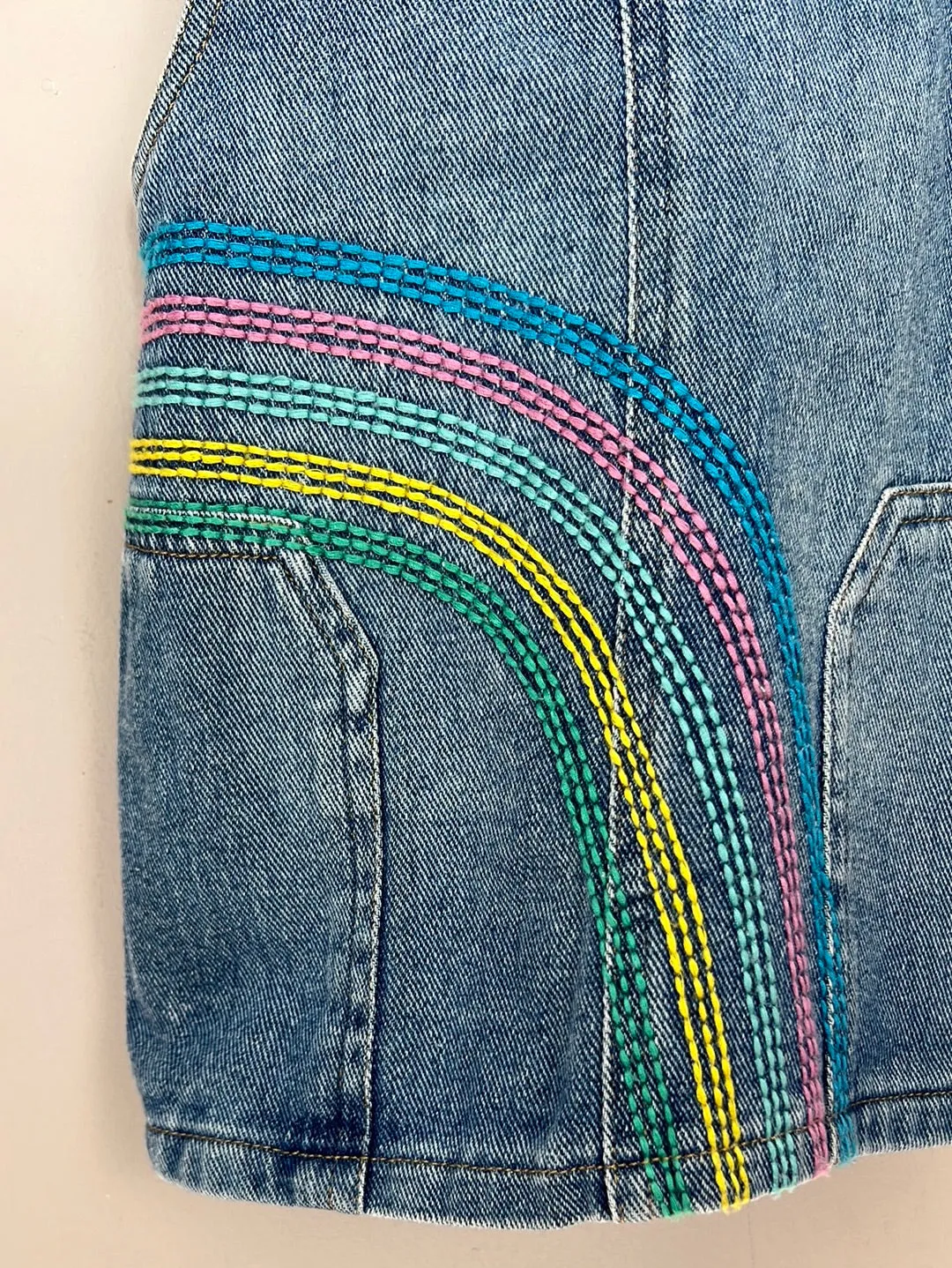 Next rainbow embroidered denim dress 9-12m