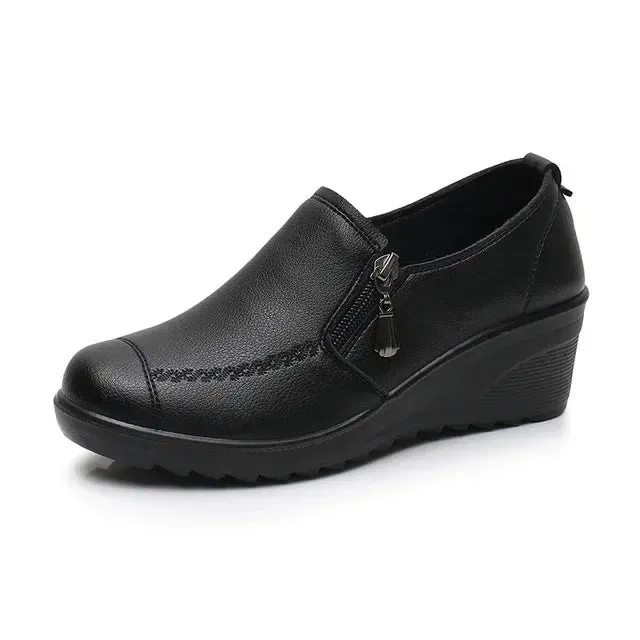 Ngouxm Spring Autumn Women Pumps Wedges Shoes Woman Genuine Leather Casual Shoes Mother High Heels Shoes