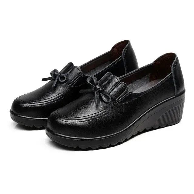 Ngouxm Spring Autumn Women Pumps Wedges Shoes Woman Genuine Leather Casual Shoes Mother High Heels Shoes