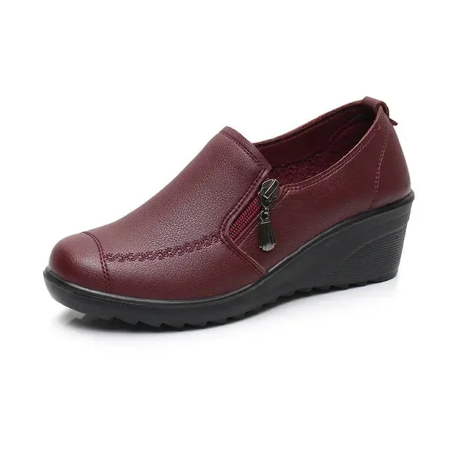 Ngouxm Spring Autumn Women Pumps Wedges Shoes Woman Genuine Leather Casual Shoes Mother High Heels Shoes