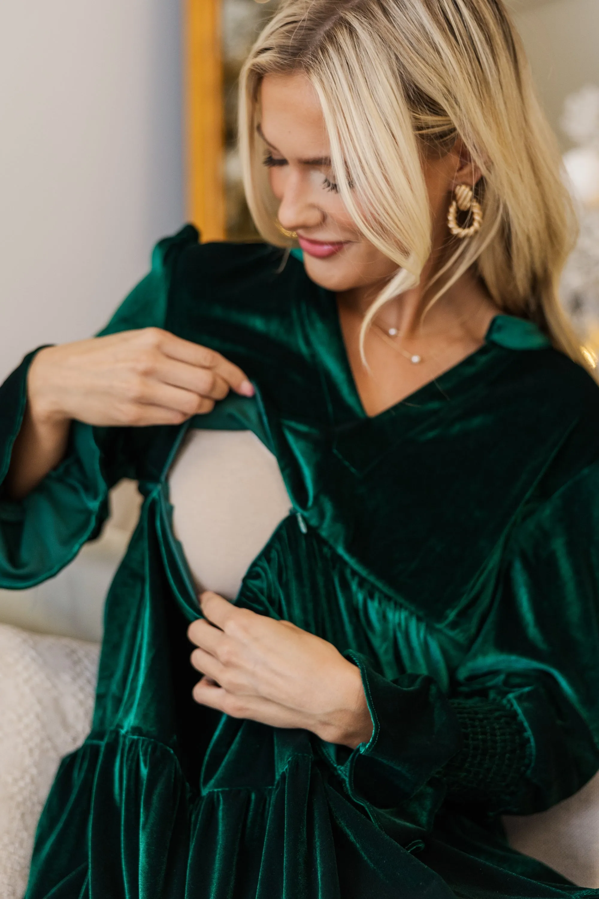 NURSING COLLECTION: In Your Happy Place Emerald Velvet Dress