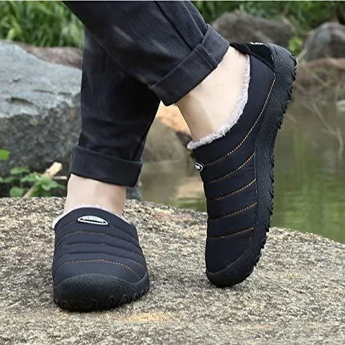NXY Men's Anti-Slip Winter House Slippers Fur Lined Slip On Indoor Outdoor Women Clog Loafers