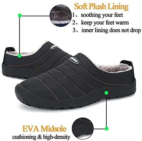 NXY Men's Anti-Slip Winter House Slippers Fur Lined Slip On Indoor Outdoor Women Clog Loafers