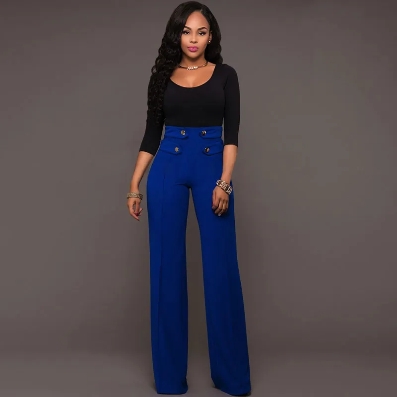 Nyla High-Waist Wide-Leg Button Detail Tailored Pants