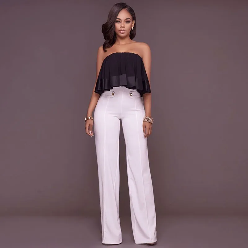 Nyla High-Waist Wide-Leg Button Detail Tailored Pants