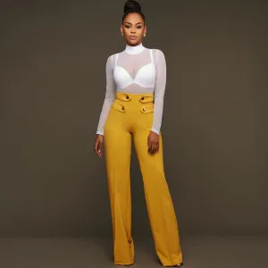 Nyla High-Waist Wide-Leg Button Detail Tailored Pants