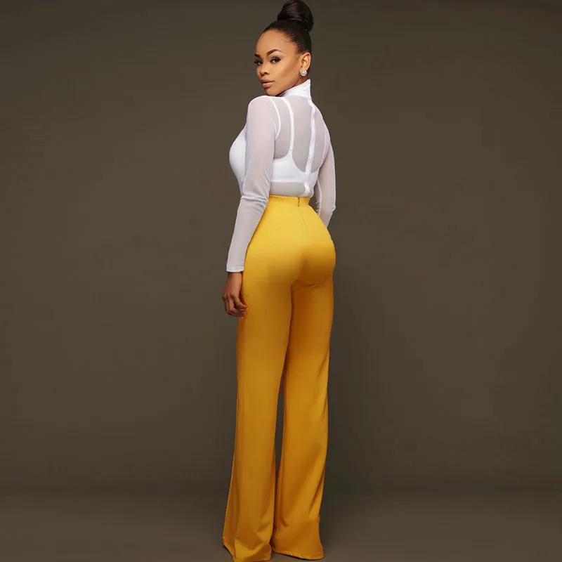 Nyla High-Waist Wide-Leg Button Detail Tailored Pants