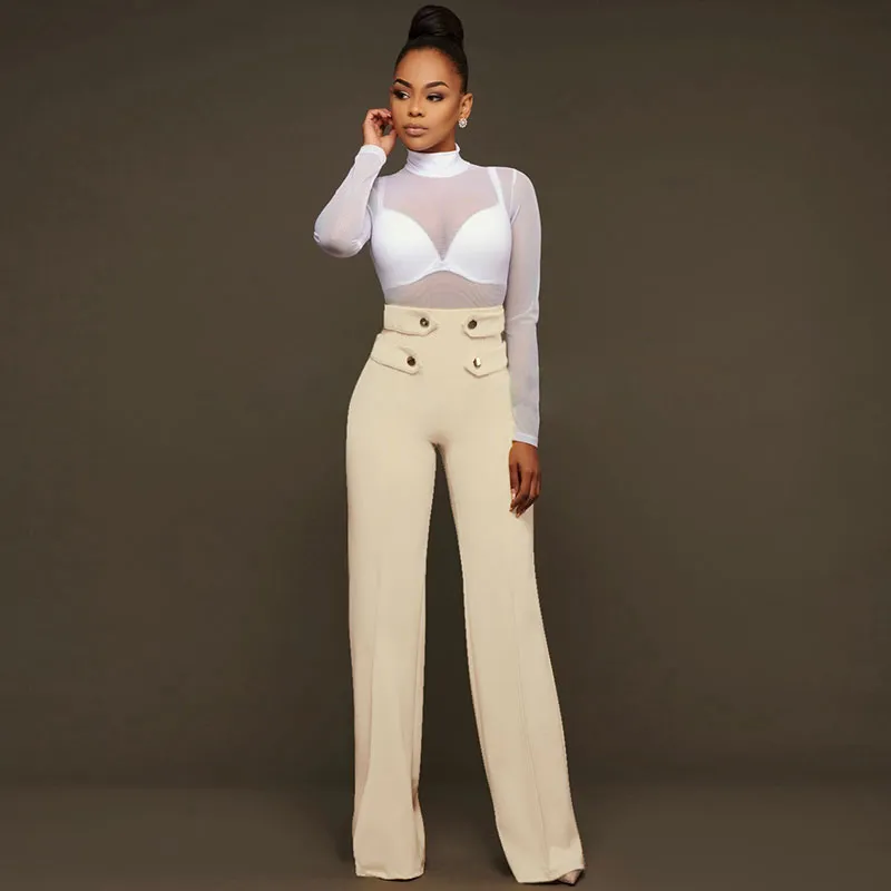 Nyla High-Waist Wide-Leg Button Detail Tailored Pants