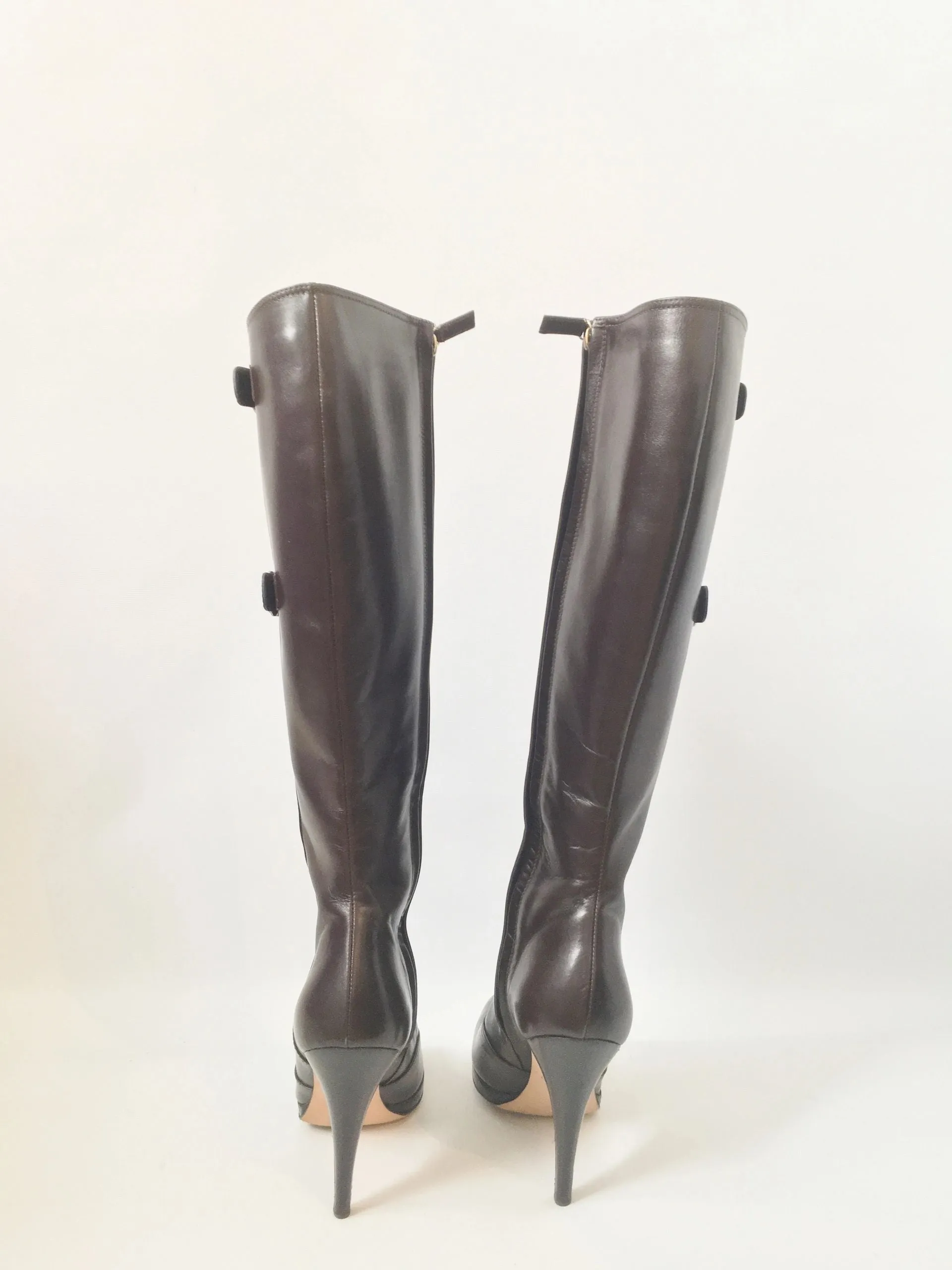 Oscar De La Renta Brown Leather Boots Size 38 It (8 Us)