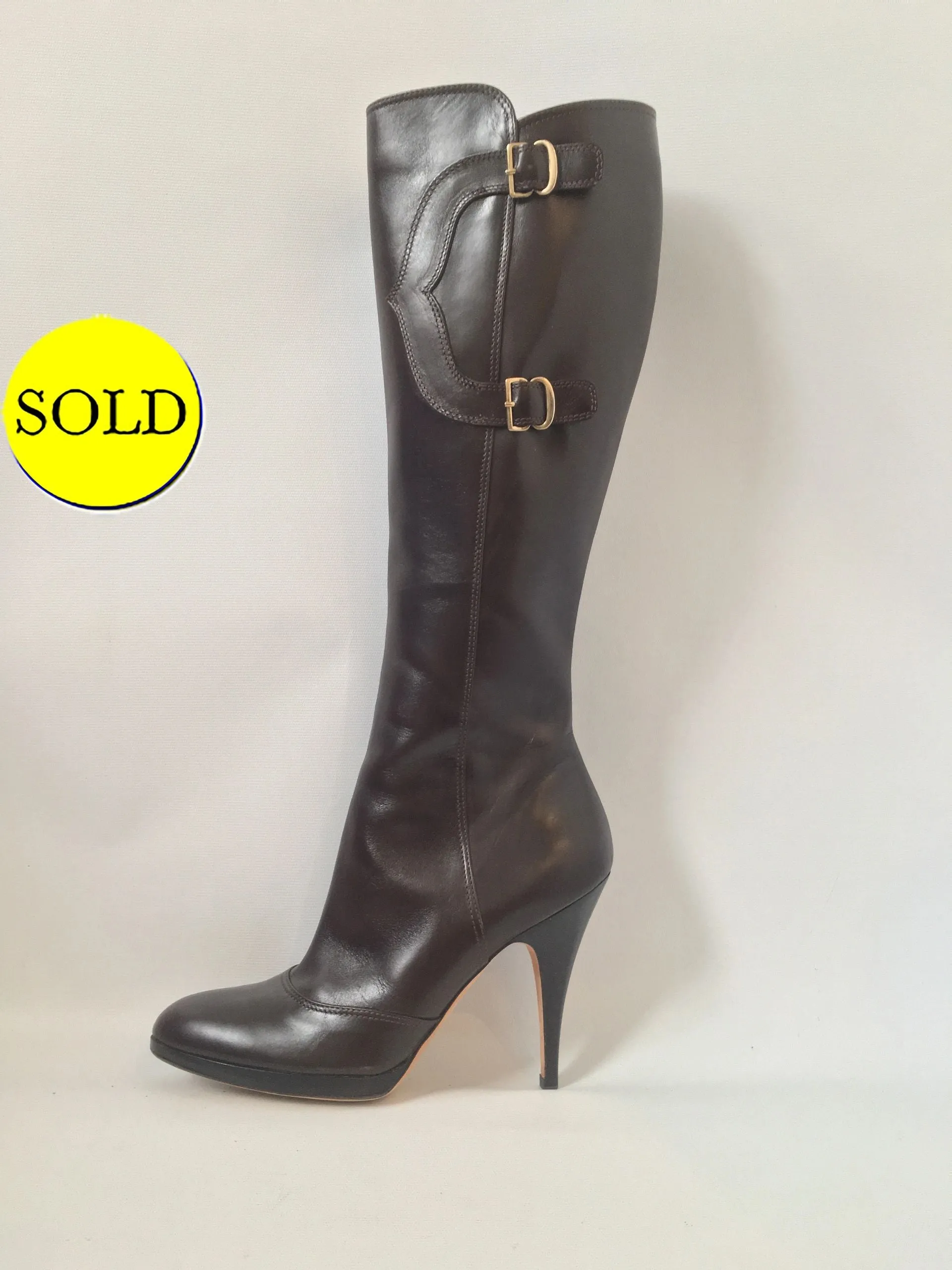 Oscar De La Renta Brown Leather Boots Size 38 It (8 Us)