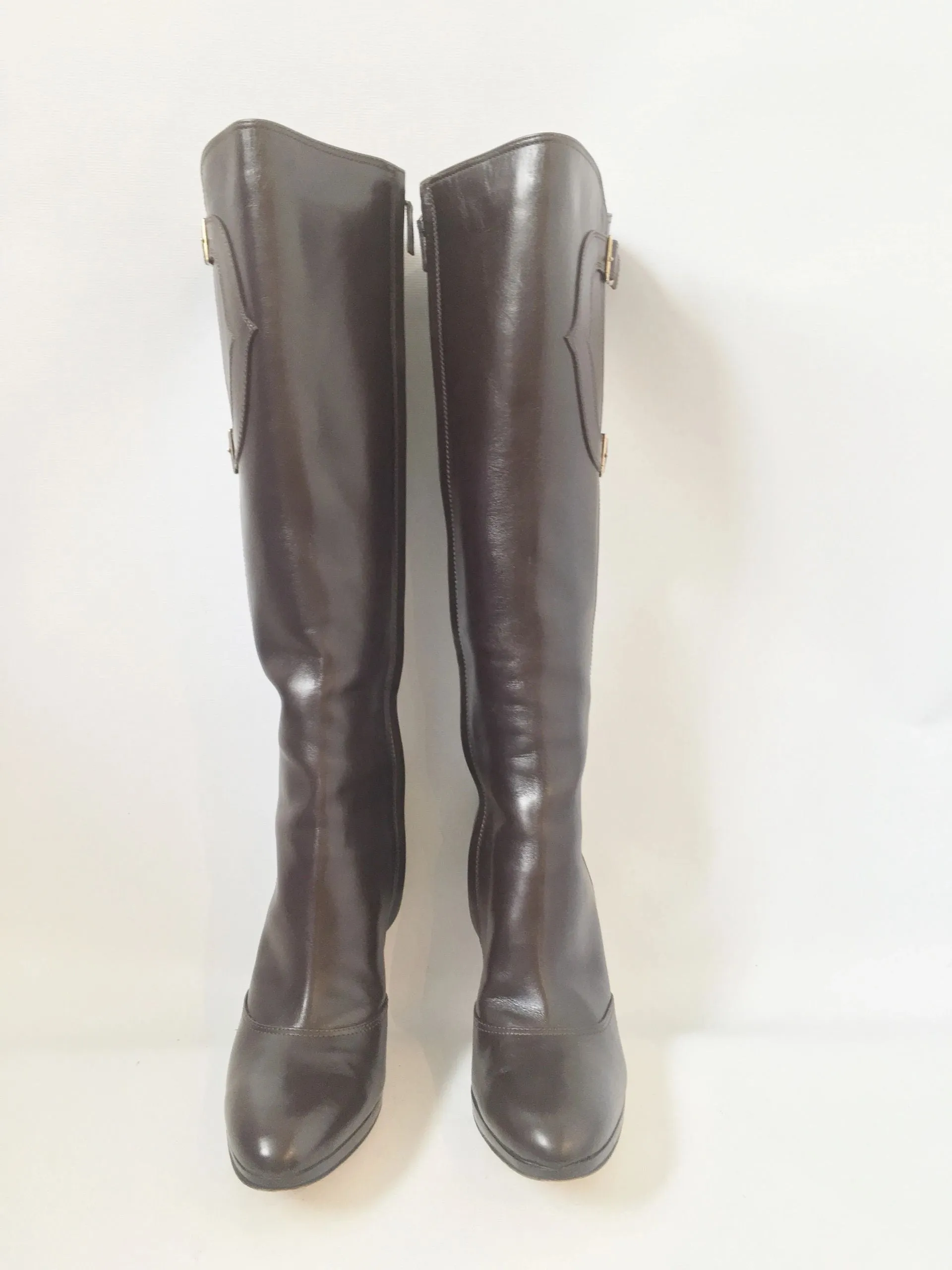 Oscar De La Renta Brown Leather Boots Size 38 It (8 Us)