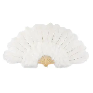 Ostrich Feather Fan with Marabou - White