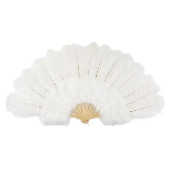 Ostrich Feather Fan with Marabou - White