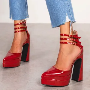 plus Size Heels Pointed Black Red Two Color 14.5 High Heel Double Waterproof Platform High Heel Platform Shoes Chunky Heel Pumps