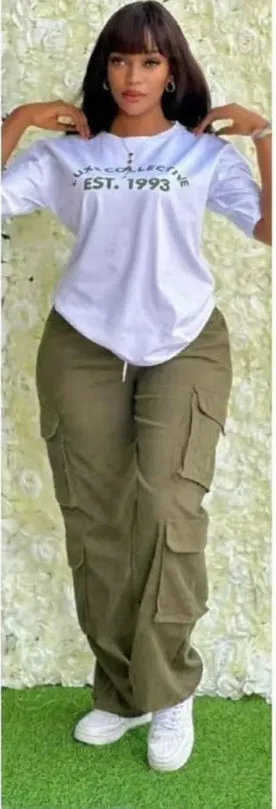 Relaxed Graphic Tee and Multi-Pocket Cargo Pants Two-Piece Set