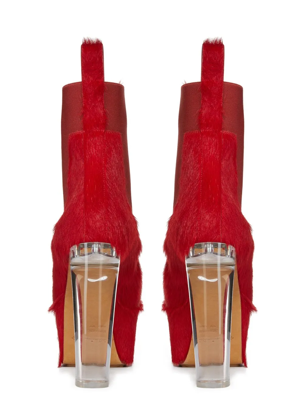 Rick Owens Womens Fur Boots Minimal Gril Cardinal Red Clear