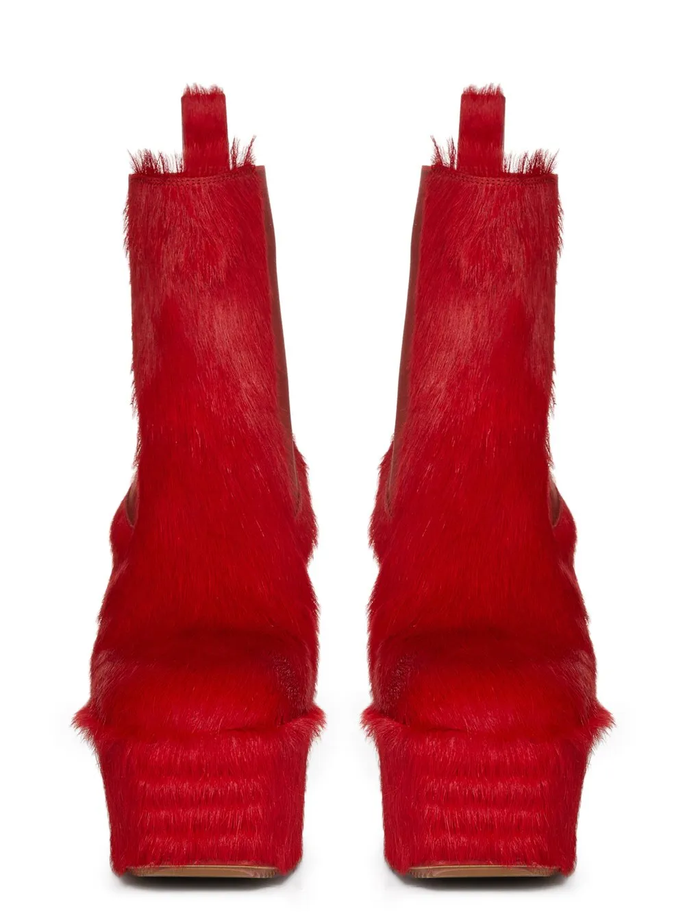 Rick Owens Womens Fur Boots Minimal Gril Cardinal Red Clear