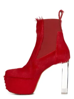 Rick Owens Womens Fur Boots Minimal Gril Cardinal Red Clear