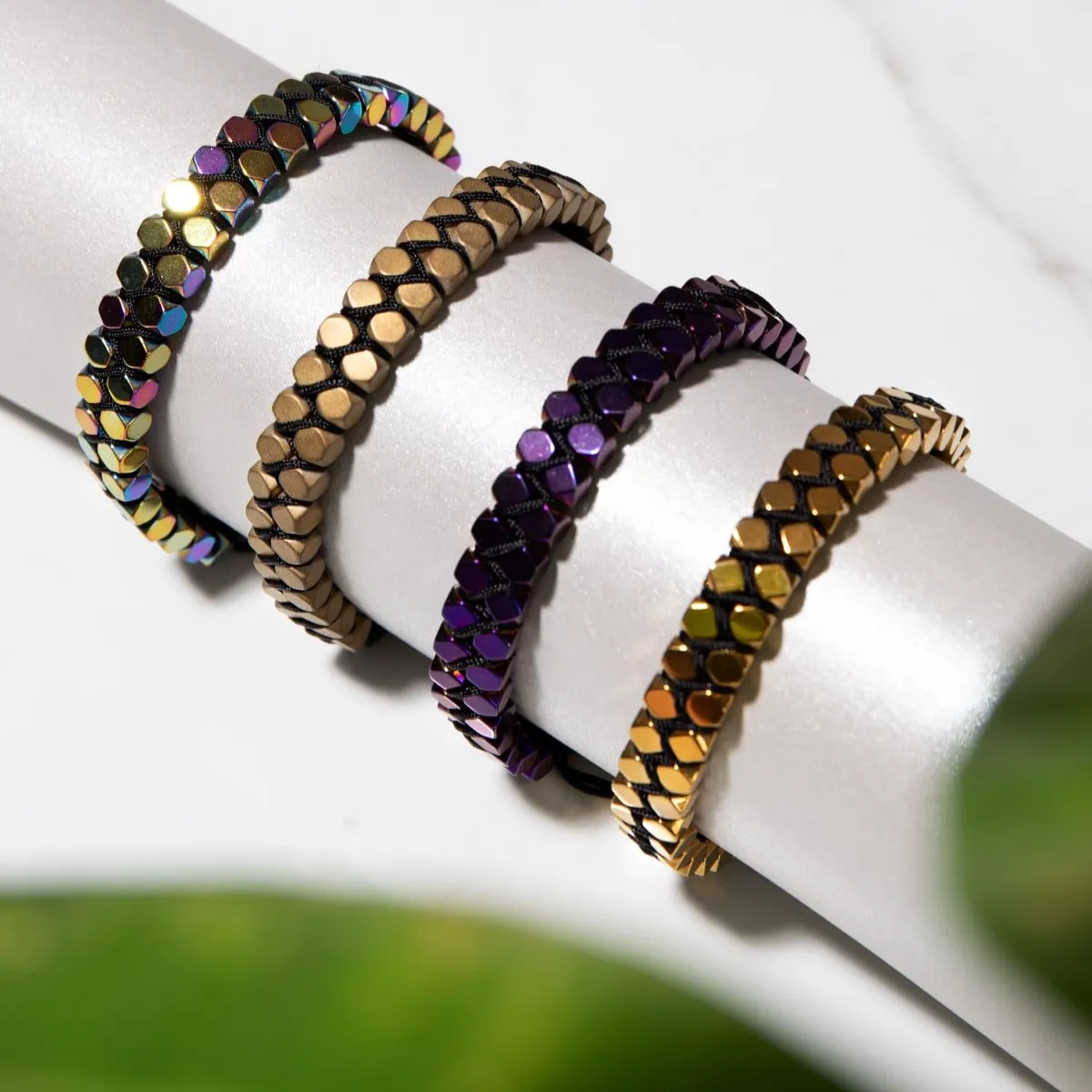 Sacred Geom | Gold Hematite | Gunmetal | Octahedron Bracelet